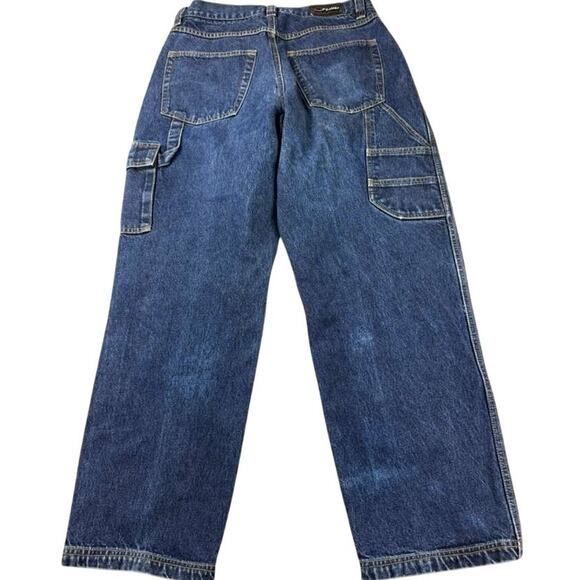 Vintage Fubu Cargo Jeans Men 34x34 Blue Dark Wash Pocket 100% cotton Denim - Picture 2 of 8